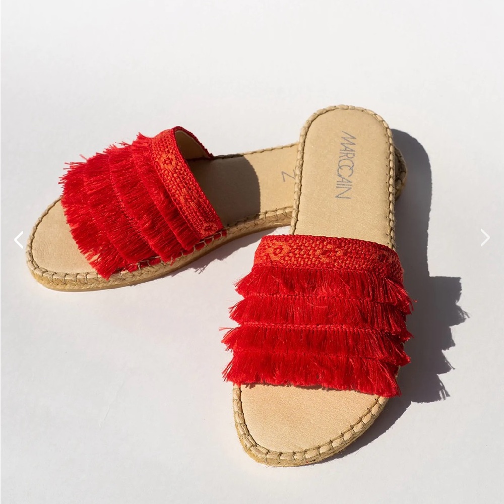 Marc Cain Red Fringe Espadrille Slide Sandals